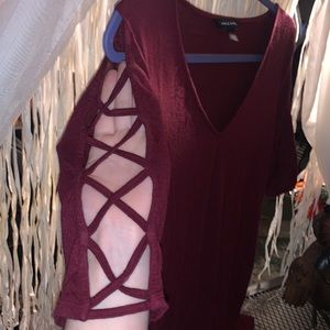 Maroon Sexy V Neck Top